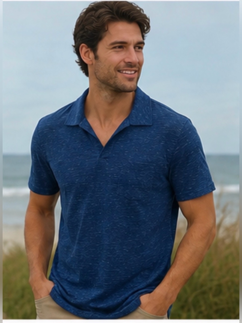 Lucky Brand Men's Heathered Navy Knit Polo